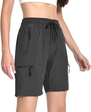Women's Hiking Cargo Shorts Travel Athletic Golf Quick Dry Lightweight Summer Shorts for Women with Zipper Pockets
