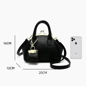 Women's Kiss Lock Crossbody Bag Small PU Kiss Clasp Cross Body Satchel Bags Top Handle Handbag Clutch Purse