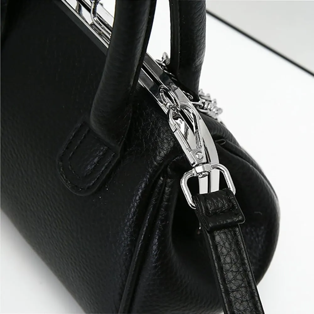 Women's Kiss Lock Crossbody Bag Small PU Kiss Clasp Cross Body Satchel Bags Top Handle Handbag Clutch Purse