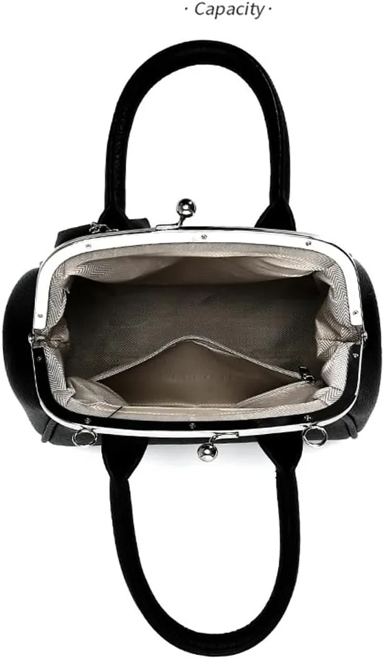 Women's Kiss Lock Crossbody Bag Small PU Kiss Clasp Cross Body Satchel Bags Top Handle Handbag Clutch Purse