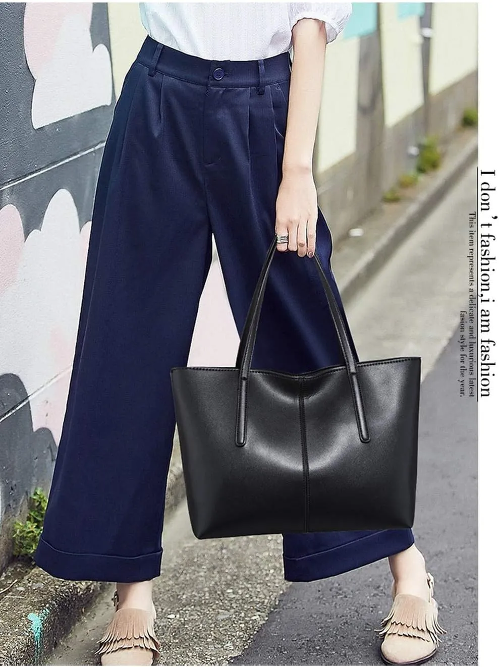 Women's Large Capacity Zipper Bag Soft Leather OL Single Shoulder Handbag Tote