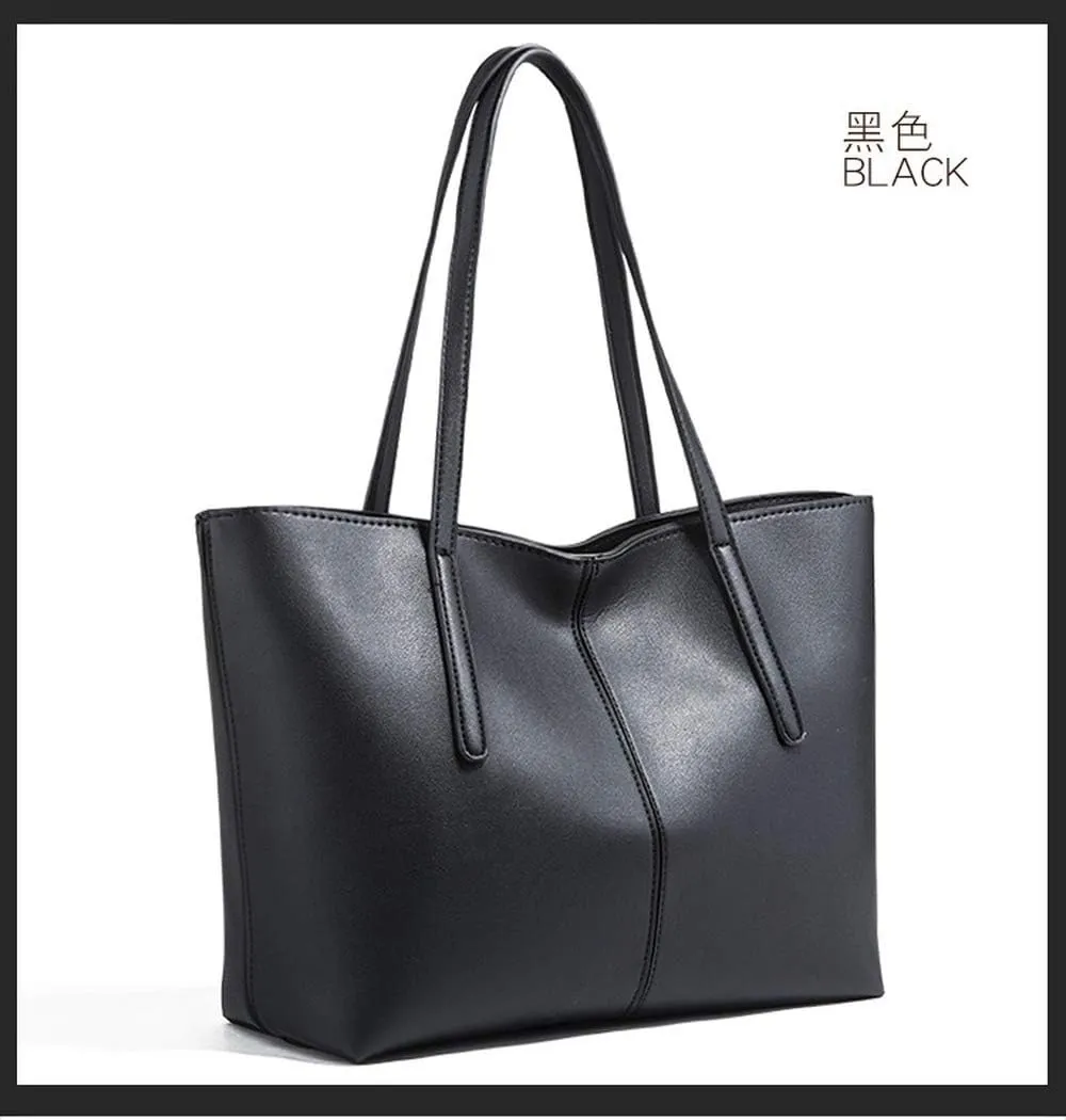 Women's Large Capacity Zipper Bag Soft Leather OL Single Shoulder Handbag Tote