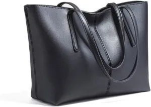 Women's Large Capacity Zipper Bag Soft Leather OL Single Shoulder Handbag Tote