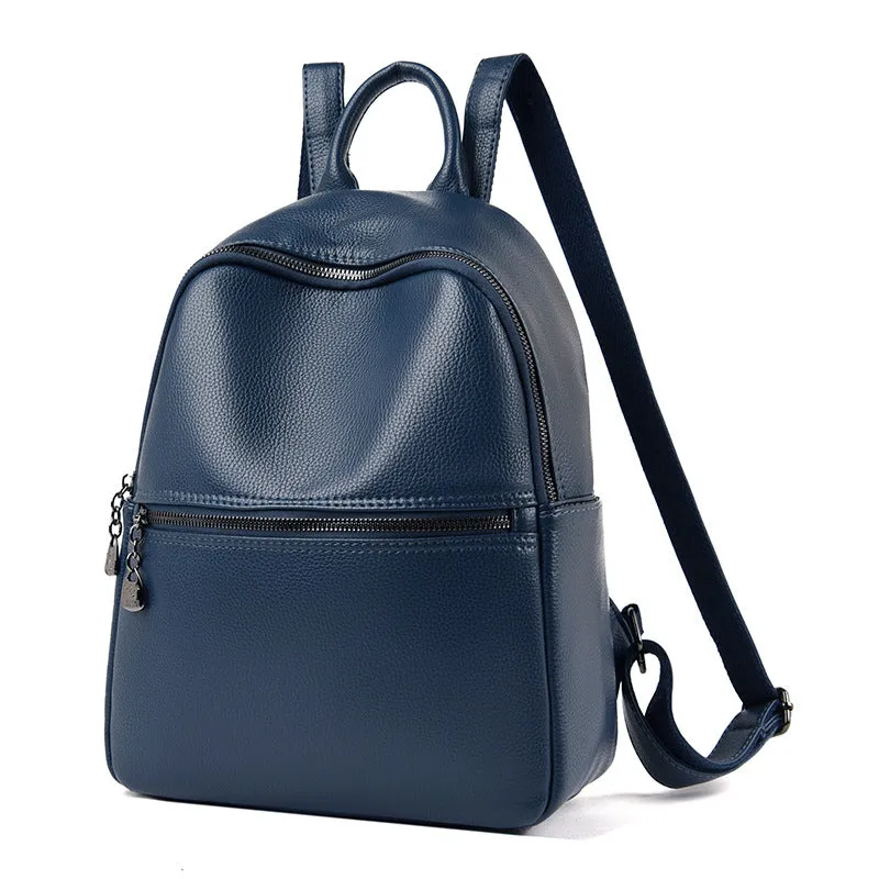 Women's Leather Fashion Simple Large Capacity Soft Backpacks
