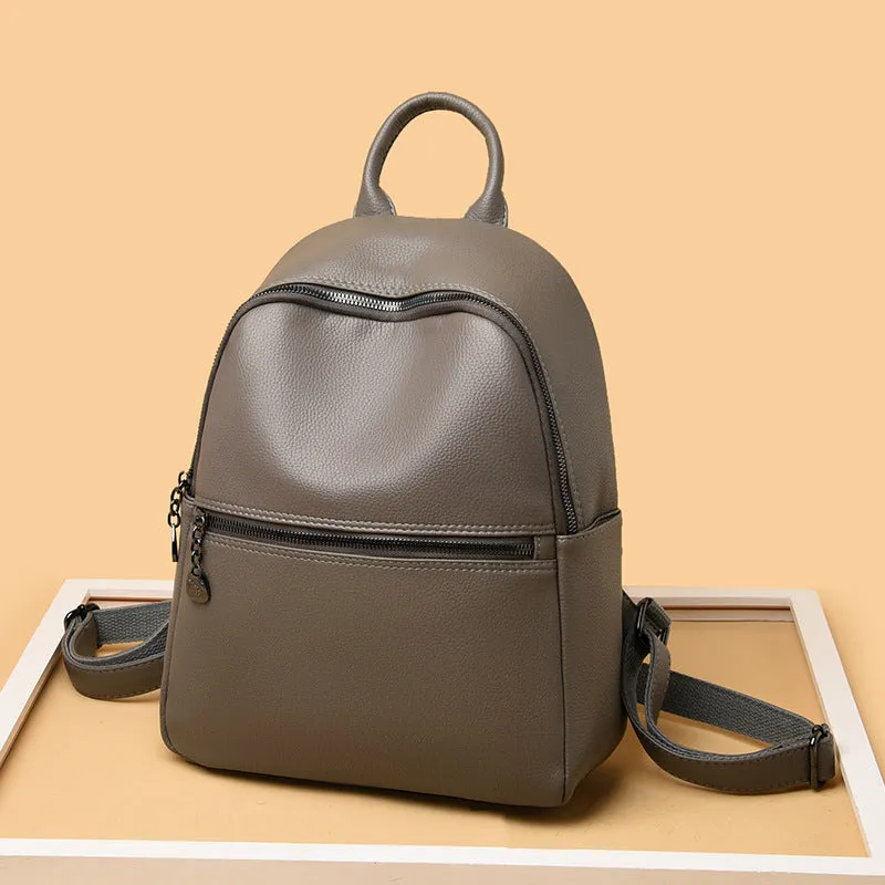 Women's Leather Fashion Simple Large Capacity Soft Backpacks