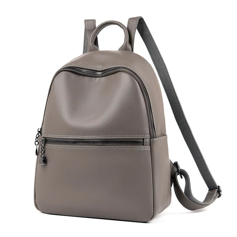 Women's Leather Fashion Simple Large Capacity Soft Backpacks