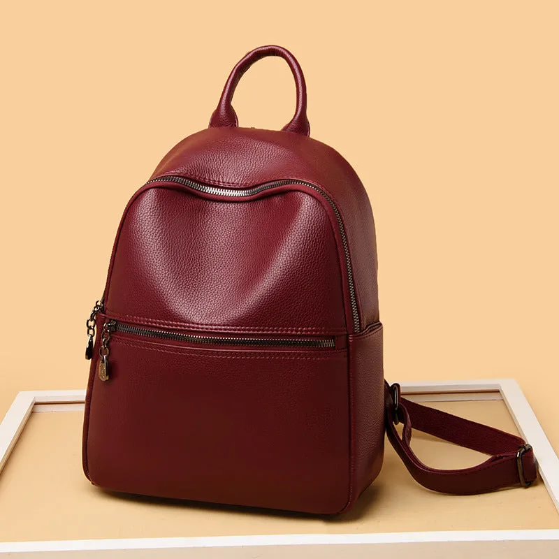 Women's Leather Fashion Simple Large Capacity Soft Backpacks