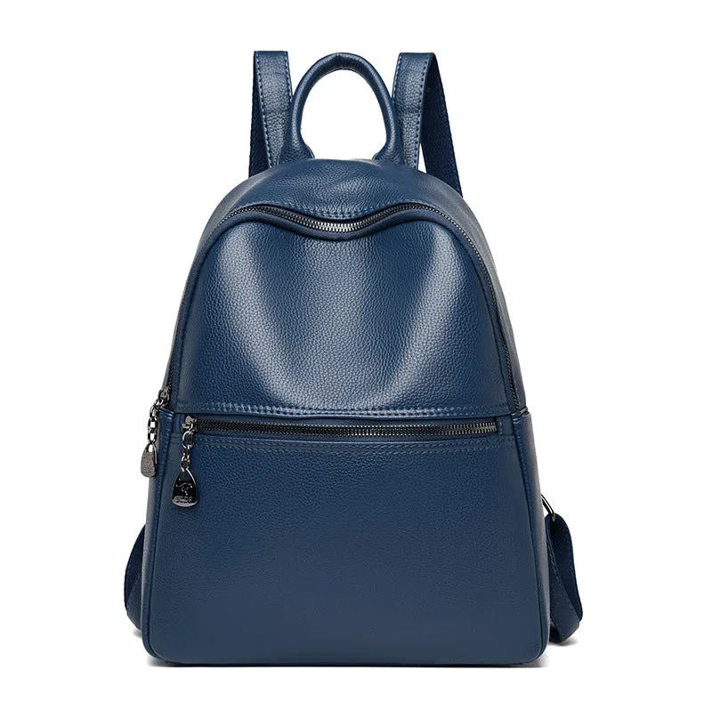 Women's Leather Fashion Simple Large Capacity Soft Backpacks
