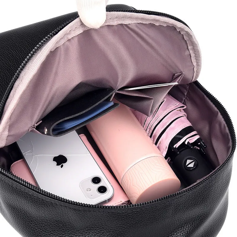 Women's Leather Fashion Simple Large Capacity Soft Backpacks