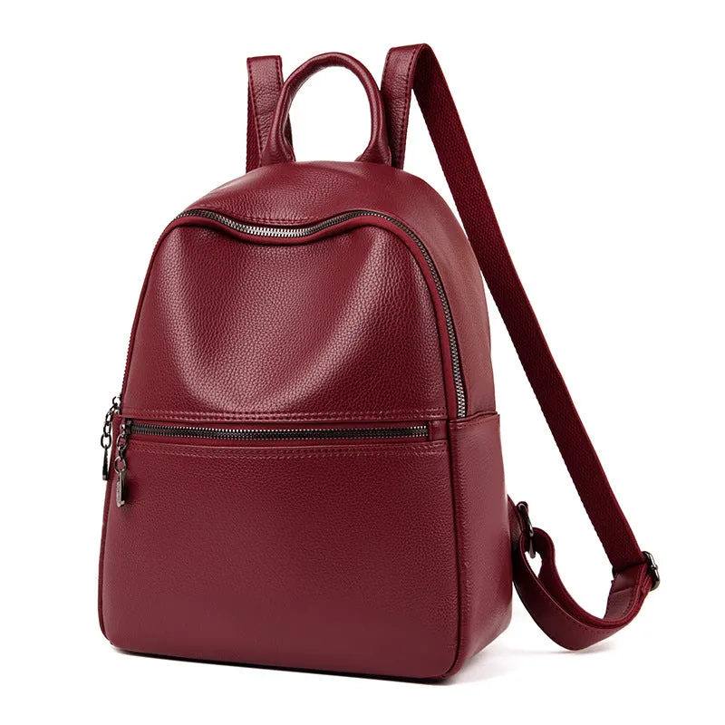 Women's Leather Fashion Simple Large Capacity Soft Backpacks