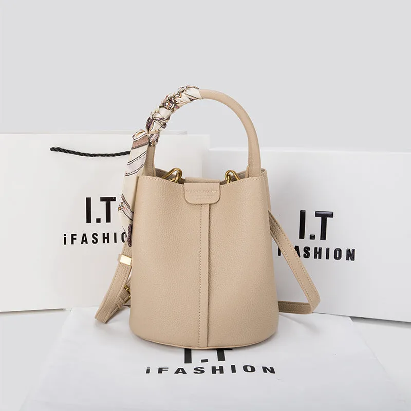 Women's Leather Portable Vegetable Basket High-grade Large Handbags