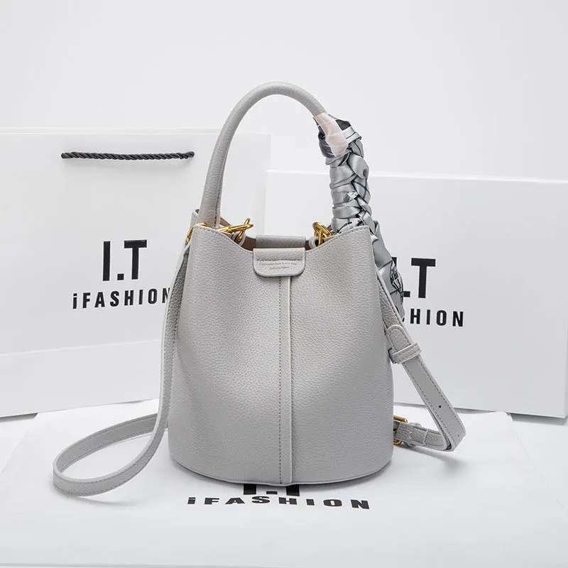 Women's Leather Portable Vegetable Basket High-grade Large Handbags