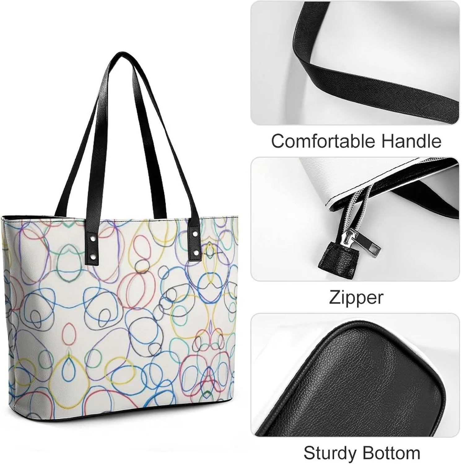 Women's Leather Tote Bag Fashion Handbag for Work Travel Shopping Daily Use Large Capacity Shoulder Purse
