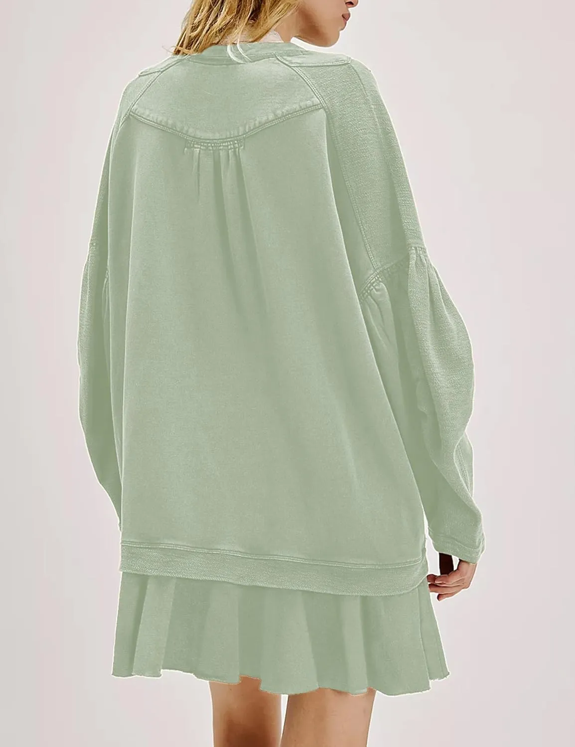 Womens Long Sleeve Pullover Sweatshirt Dress Button Down Oversize Fall Mini Dress