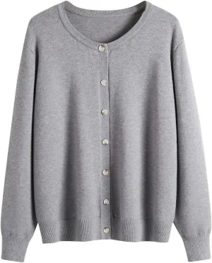 Women's Long Sleeve V-Neck Knit Cardigans Open Front Trendy Outwear Button up Lightweight Casual Sweater