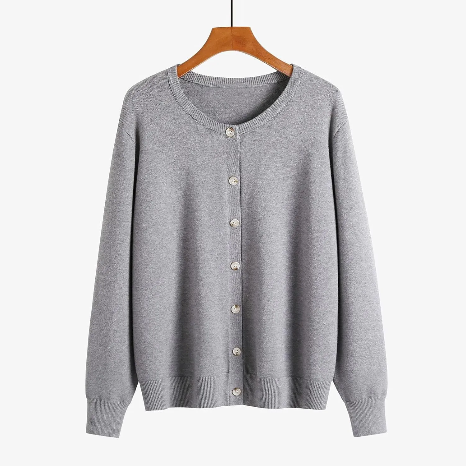 Women's Long Sleeve V-Neck Knit Cardigans Open Front Trendy Outwear Button up Lightweight Casual Sweater