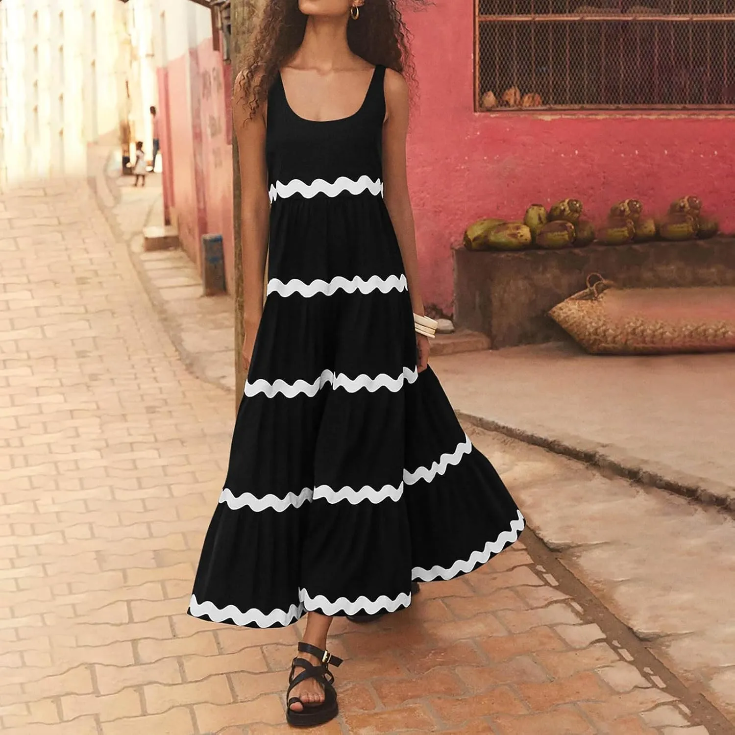 Womens Maxi Dresses 2024 Casual Sleeveless Stripe Summer Dresses Sexy Slip Dress Trendy Summer Beach Vacation Outfits