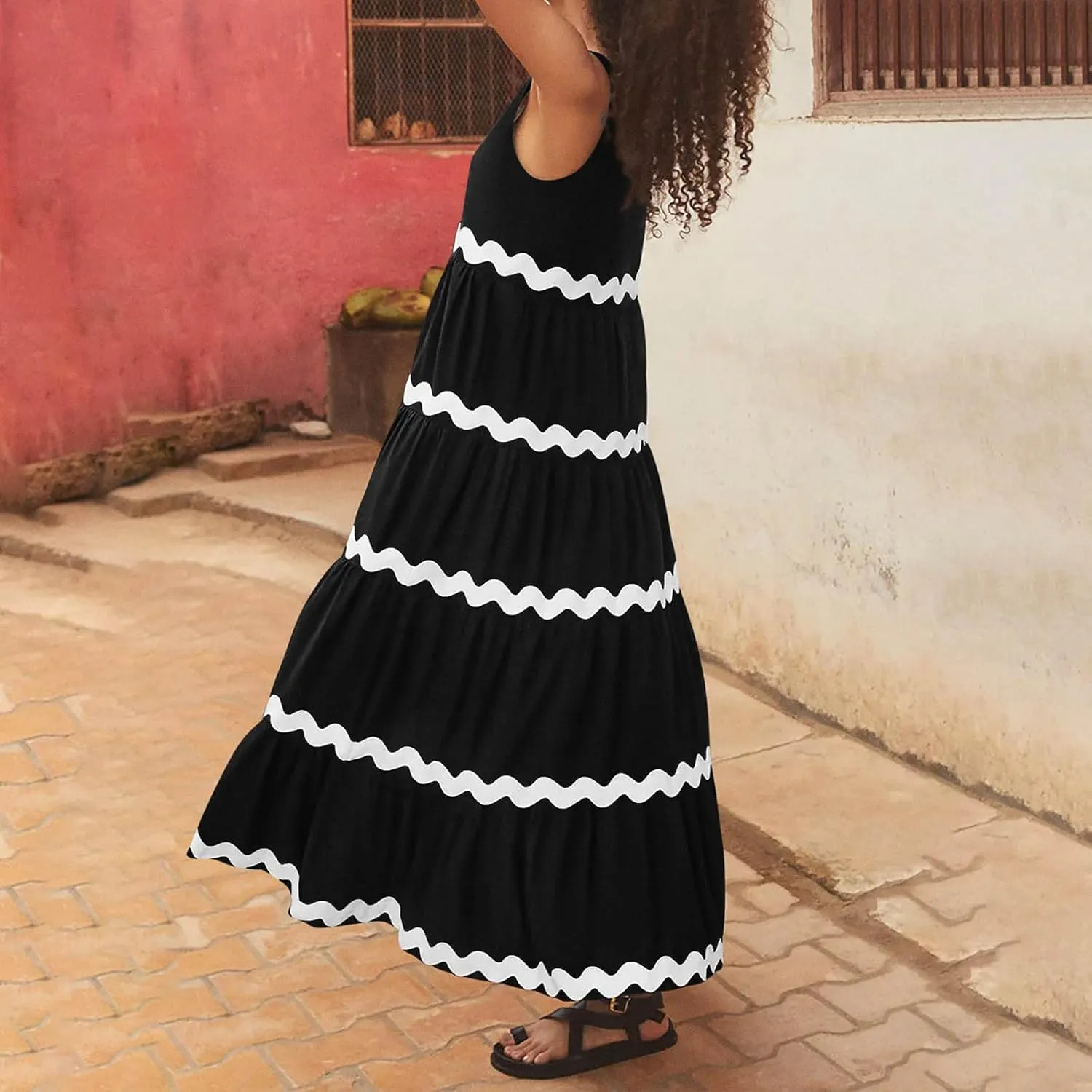 Womens Maxi Dresses 2024 Casual Sleeveless Stripe Summer Dresses Sexy Slip Dress Trendy Summer Beach Vacation Outfits