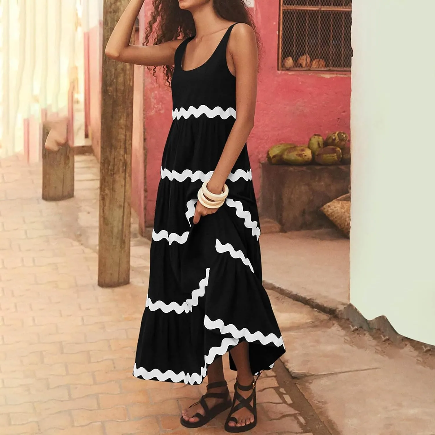 Womens Maxi Dresses 2024 Casual Sleeveless Stripe Summer Dresses Sexy Slip Dress Trendy Summer Beach Vacation Outfits
