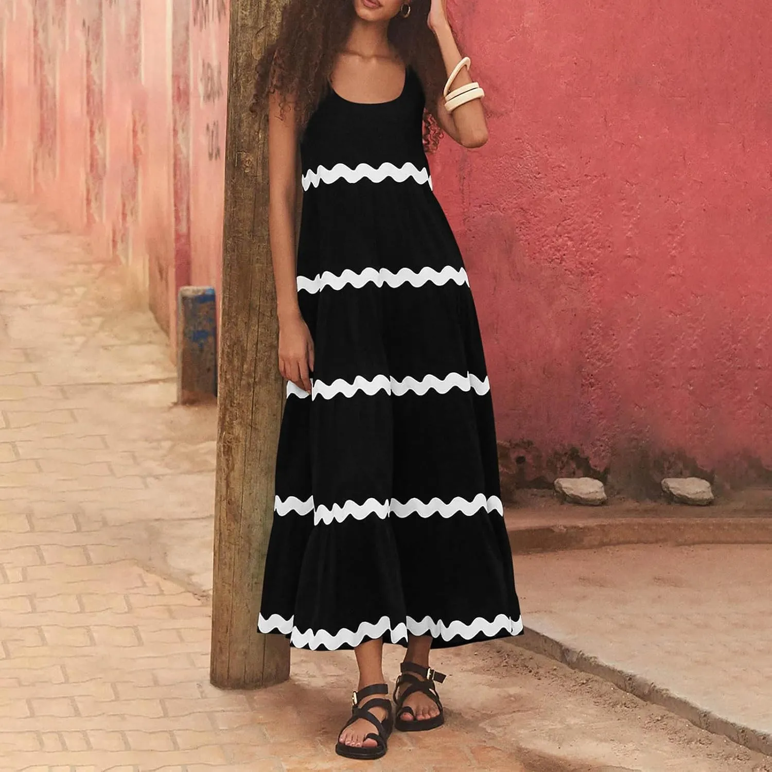 Womens Maxi Dresses 2024 Casual Sleeveless Stripe Summer Dresses Sexy Slip Dress Trendy Summer Beach Vacation Outfits