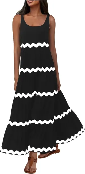 Womens Maxi Dresses 2024 Casual Sleeveless Stripe Summer Dresses Sexy Slip Dress Trendy Summer Beach Vacation Outfits