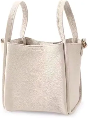 Women's Medium Size Vegetable Basket Bag - Large Capacity Cowhide Shoulder Bag - Beige