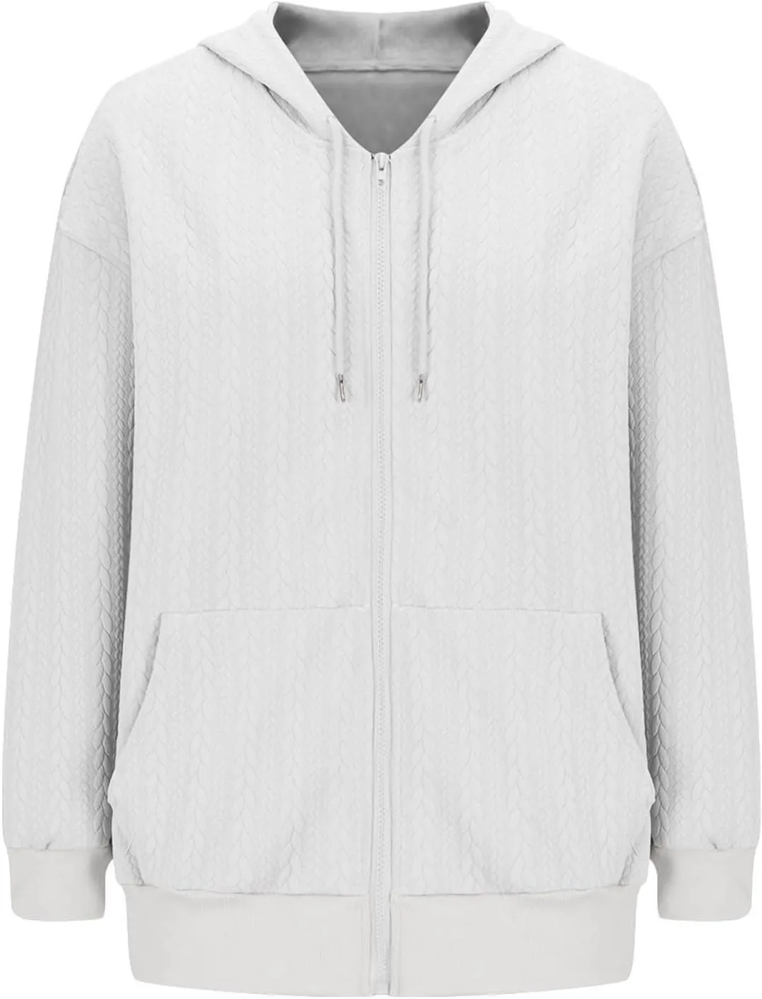 Womens Oversized Sweatshirt 2024 Zip Front Long Sleeve Hooded Knit Cardigan Sweater Solid Color Outwear Coat