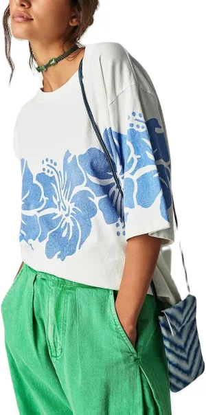 Womens Oversized Vintage Flower Graphic Tees Tops Y2k California Aesthetic Baggy T-Shirts Fruit Coastal Summer