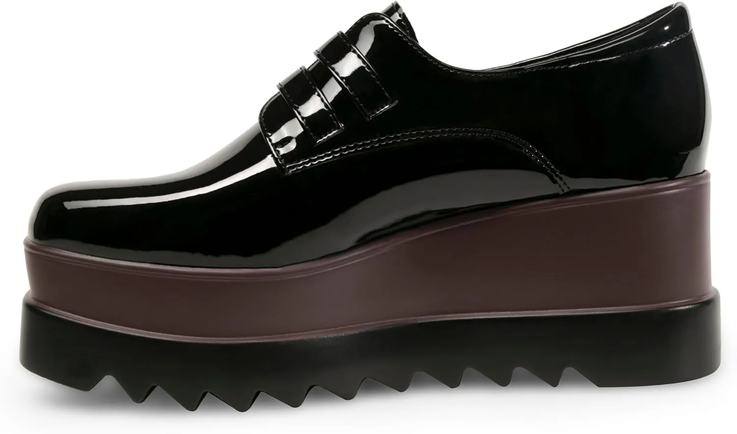 Women's Platform Oxford Shoes Classic Chunky Patent Leather PU Square Toe Wedges Casual Lace Up Sneakers
