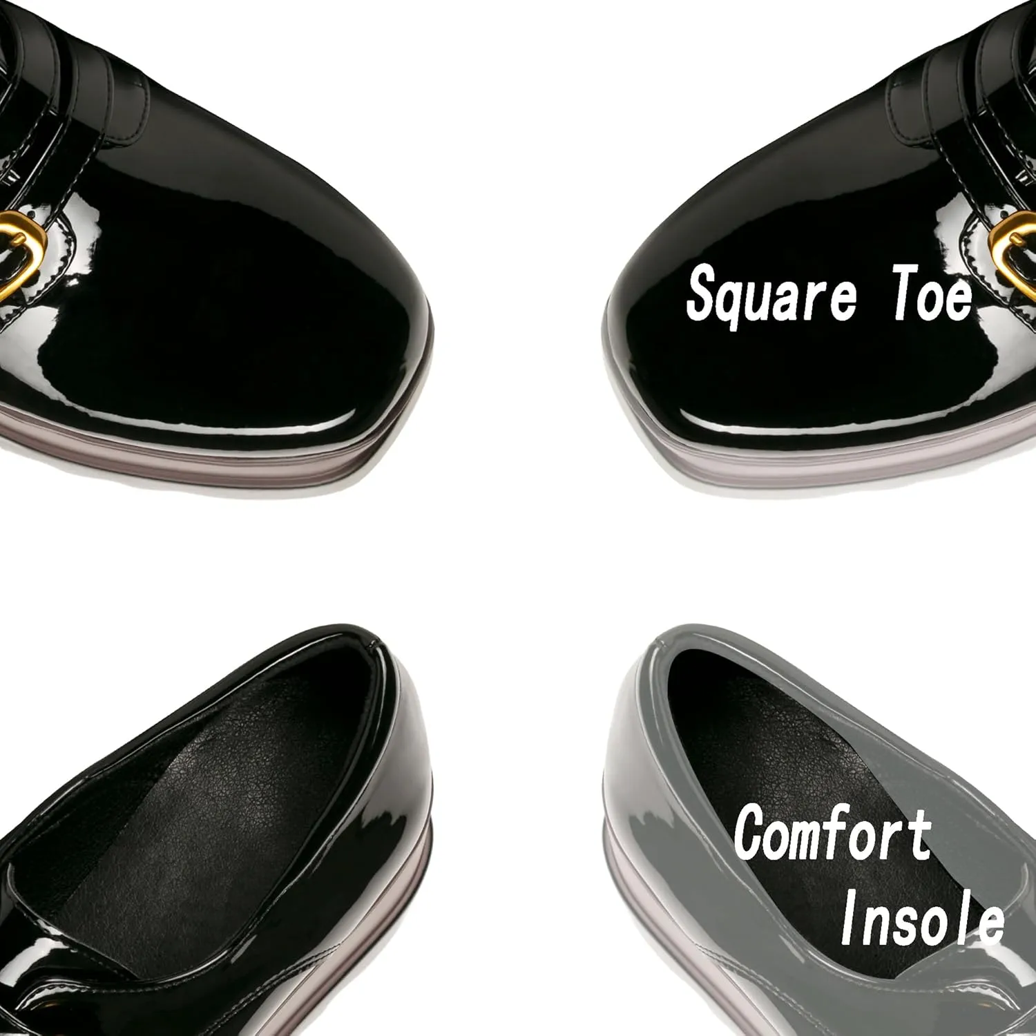Women's Platform Oxford Shoes Classic Chunky Patent Leather PU Square Toe Wedges Casual Lace Up Sneakers