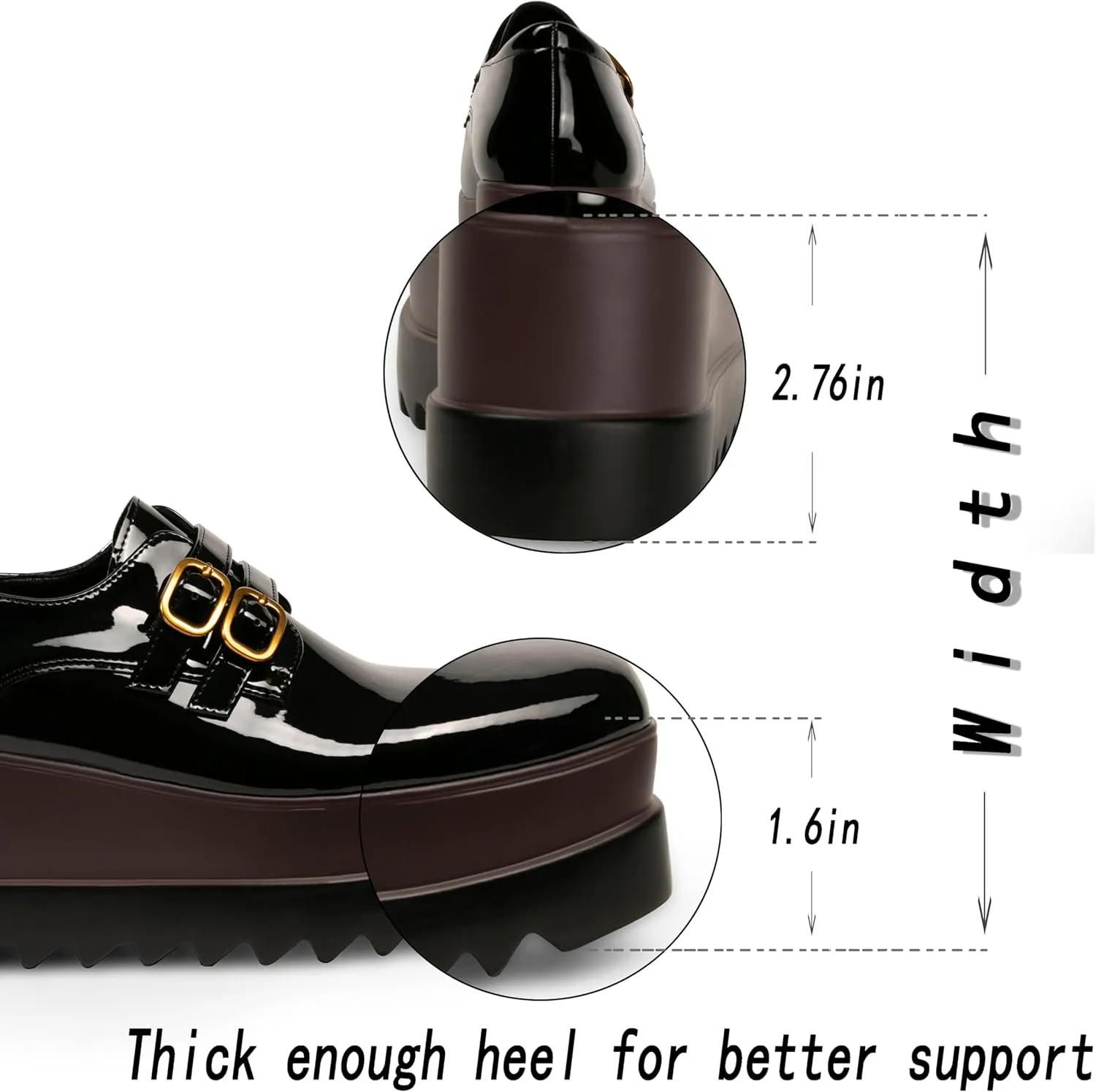 Women's Platform Oxford Shoes Classic Chunky Patent Leather PU Square Toe Wedges Casual Lace Up Sneakers