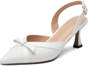Women's Pointed Toe Buckle Slingback Shoes, Kitten Low Heel Woven Pumps for Women, Shallow Shoes for Party,Date,Office