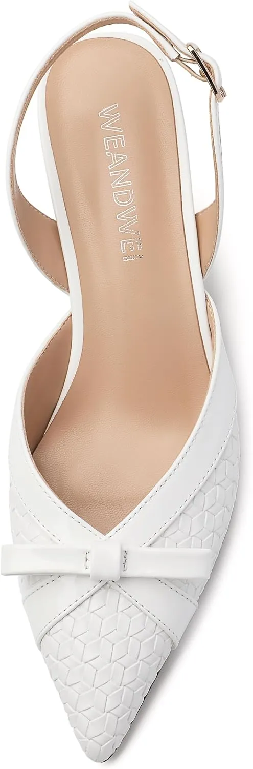 Women's Pointed Toe Buckle Slingback Shoes, Kitten Low Heel Woven Pumps for Women, Shallow Shoes for Party,Date,Office