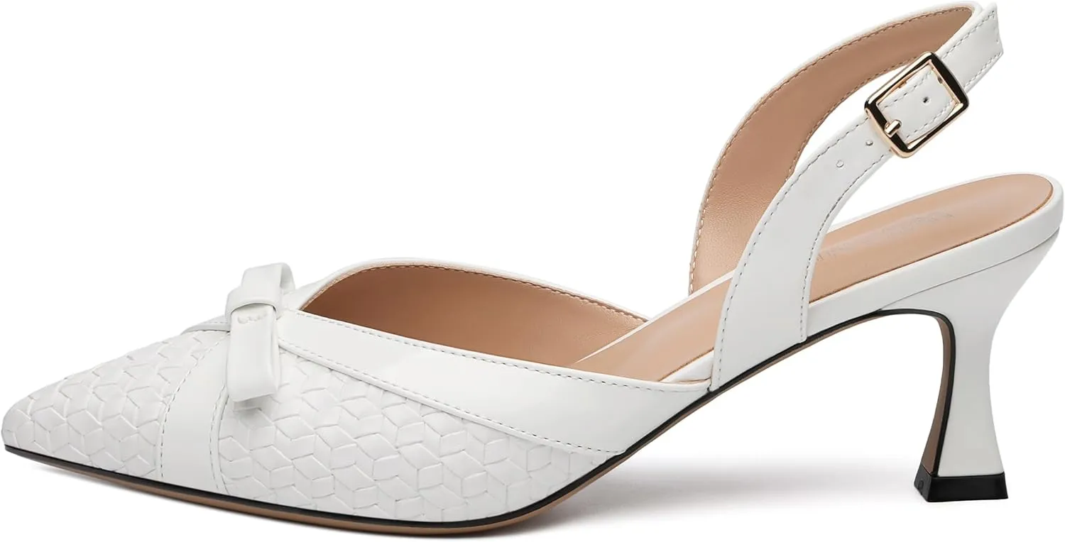 Women's Pointed Toe Buckle Slingback Shoes, Kitten Low Heel Woven Pumps for Women, Shallow Shoes for Party,Date,Office