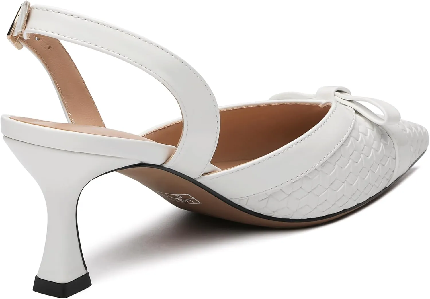 Women's Pointed Toe Buckle Slingback Shoes, Kitten Low Heel Woven Pumps for Women, Shallow Shoes for Party,Date,Office