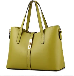 Women's PU Leather Solid Handbag Lock Bag Large Capacity Shoulder Bag Diagonal Tote