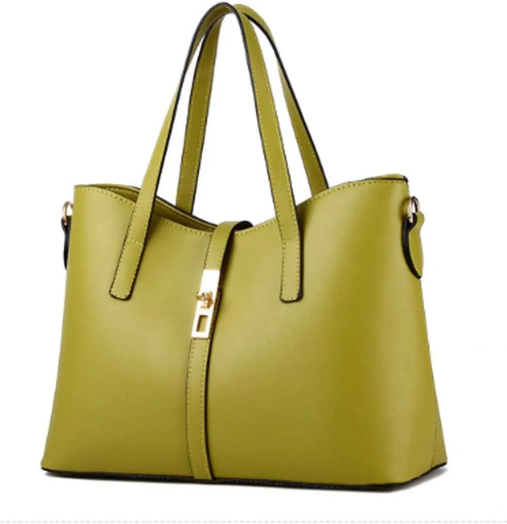 Women's PU Leather Solid Handbag Lock Bag Large Capacity Shoulder Bag Diagonal Tote