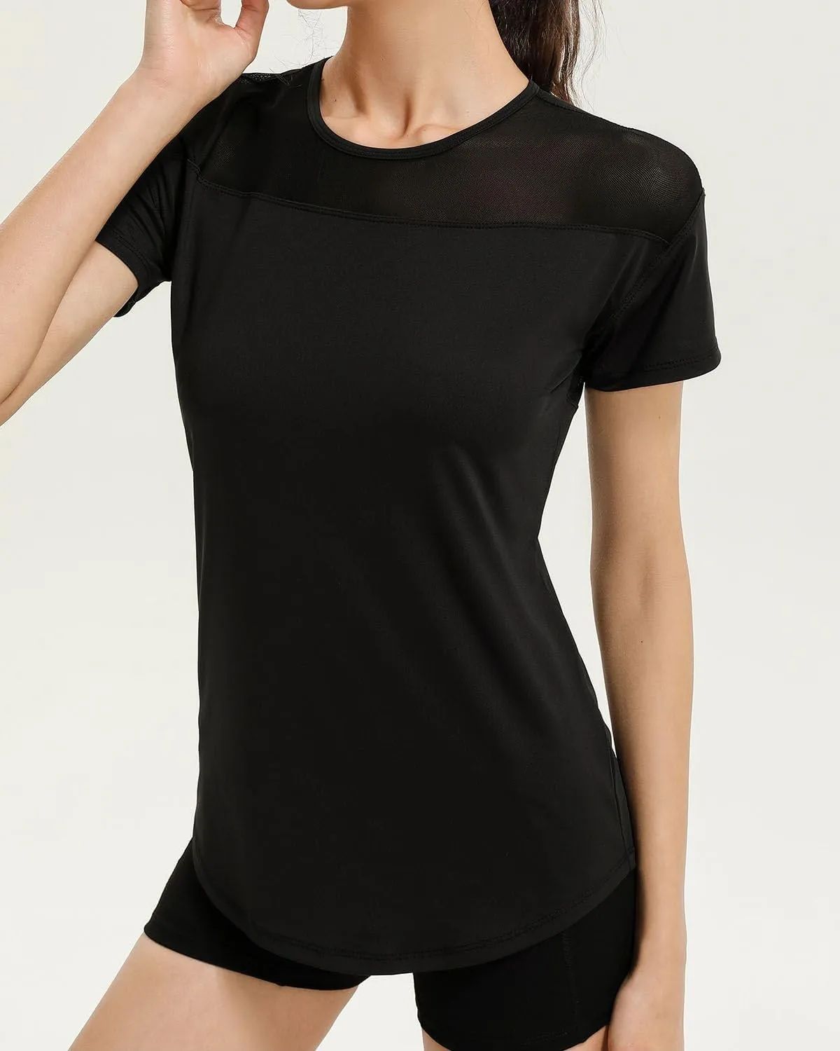 Women’s Short Sleeve Mesh Athletic Tops Open Back Workout Running Tank Tops