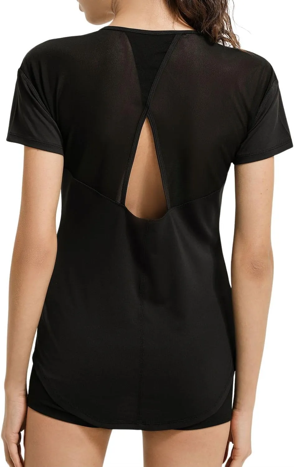 Women’s Short Sleeve Mesh Athletic Tops Open Back Workout Running Tank Tops
