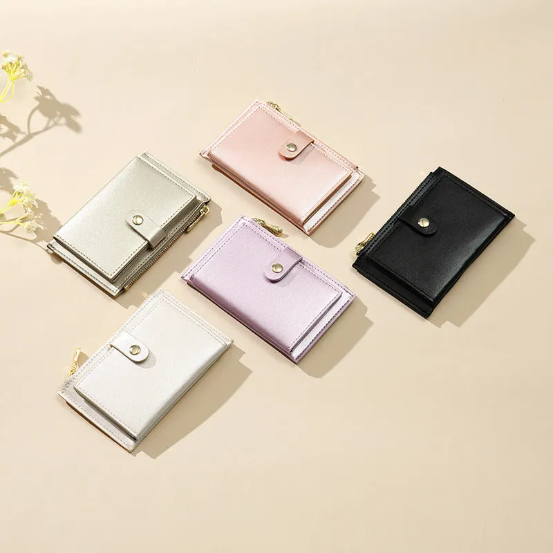 Women's Simple Korean Style Pearl Zipper Multiple Ladies Wallets