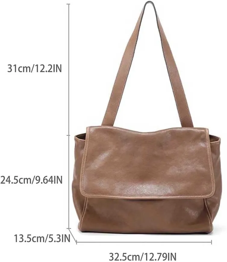 Women's soft leather handbag large capacity shoulder bag, flip cover mailman leather shoulder bag