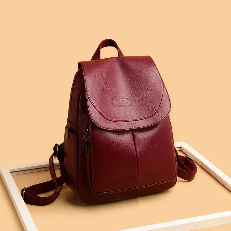 Women's Summer Fashion Soft Leather Large Capacity Backpacks
