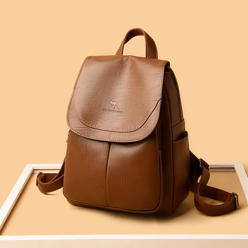 Women's Summer Fashion Soft Leather Large Capacity Backpacks