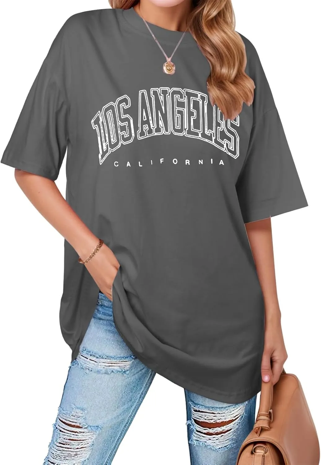 Women's Summer Los Angeles California Tees Shirts 2025 Oversized Cute Loose Fit Tops Casual Half Sleeve Going Out Y2K