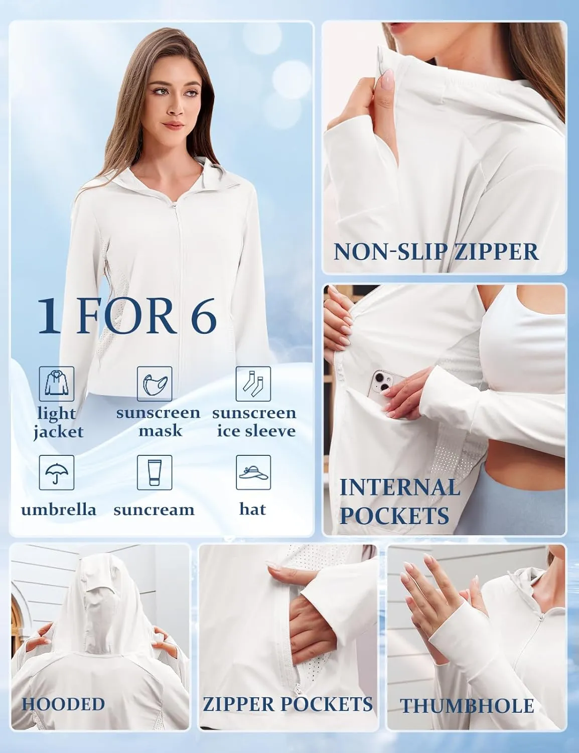 Women's UPF 50  UV Sun Protection Hoodie Breathable Cool Jackets Athletic Long Sleeve Shirts For Outdoor Hiking