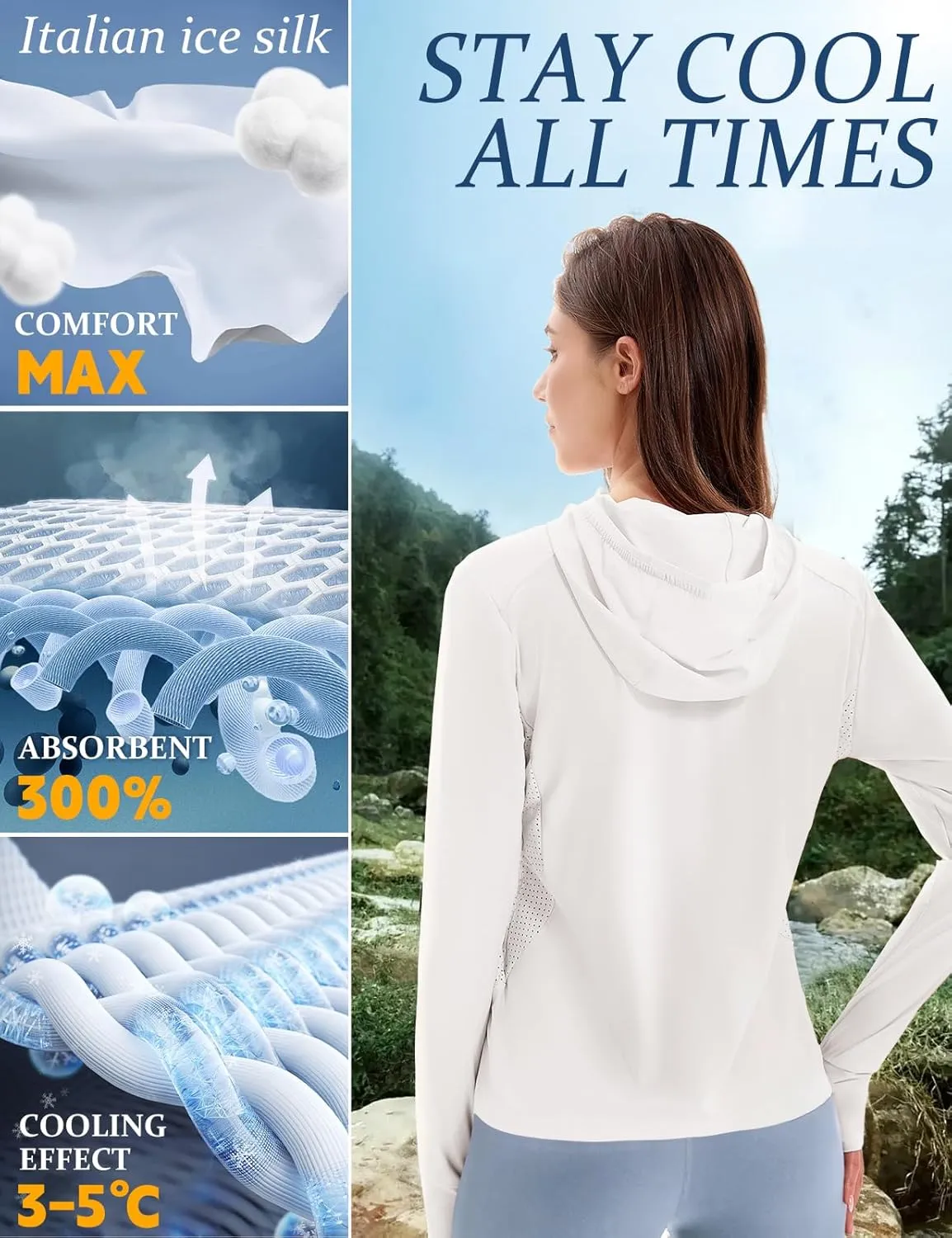 Women's UPF 50  UV Sun Protection Hoodie Breathable Cool Jackets Athletic Long Sleeve Shirts For Outdoor Hiking