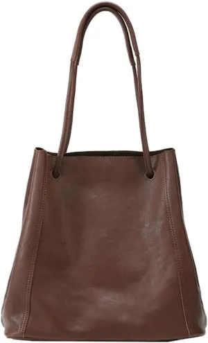 Womens Vintage Genuine Leather Tote Bag Large Bucket Shoulder Satchel Work Purses Top Handle Handbags Set 2pcs