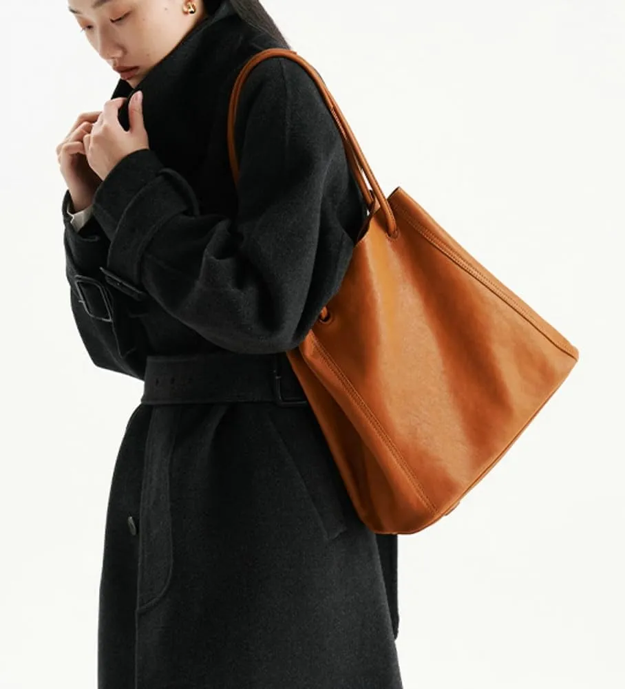 Womens Vintage Genuine Leather Tote Bag Large Bucket Shoulder Satchel Work Purses Top Handle Handbags Set 2pcs