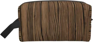 Wood Grain Print Large Capacity Cosmetic Organizer for Women and Men Portable Travel Makeup Pouch