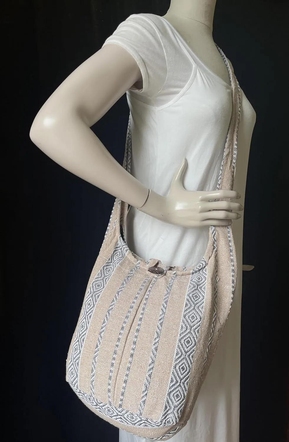 Woven Hippie Crossbody - Hobo Sling Shoulder Bag - Thai Cotton Boho Messenger Purse - Medium